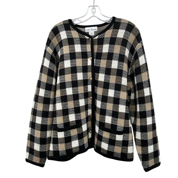 croft & barrow Sweaters - Croft & Barrow Checkered Knit Cardigan Button Up Black/Multi Size XL